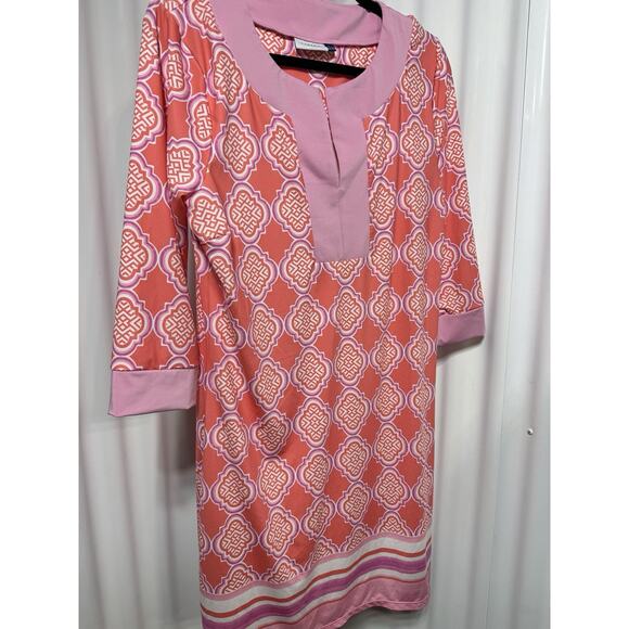 CABANA LIFE Women Coral Geo UPF 50 Tunic Dress Cover up size Medium Good Cond - Picture 1 of 7